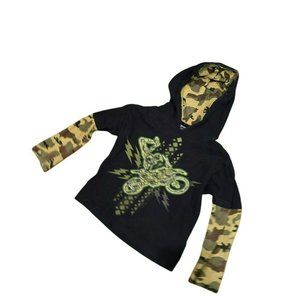 Rude Boyz Boys Hoodie Black Camo Sleeves Motorcycle Lovers M (5-6)